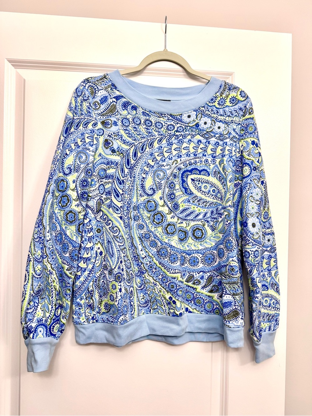 Talbots Paisley Floral Crewneck Sweatshirt in Blue and Light Green size S